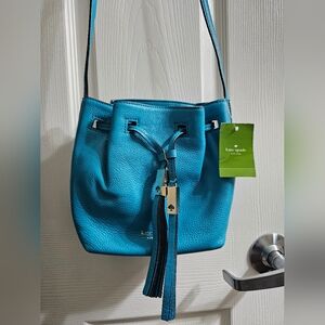Blue Leather Bucket Bag